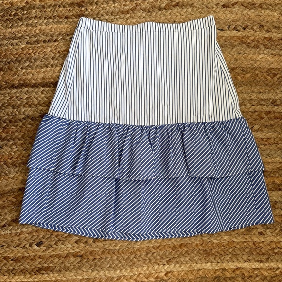 NEW J Crew Size 8 Blue & White Striped Skirt with Ruffle Detail - Picture 1 of 8